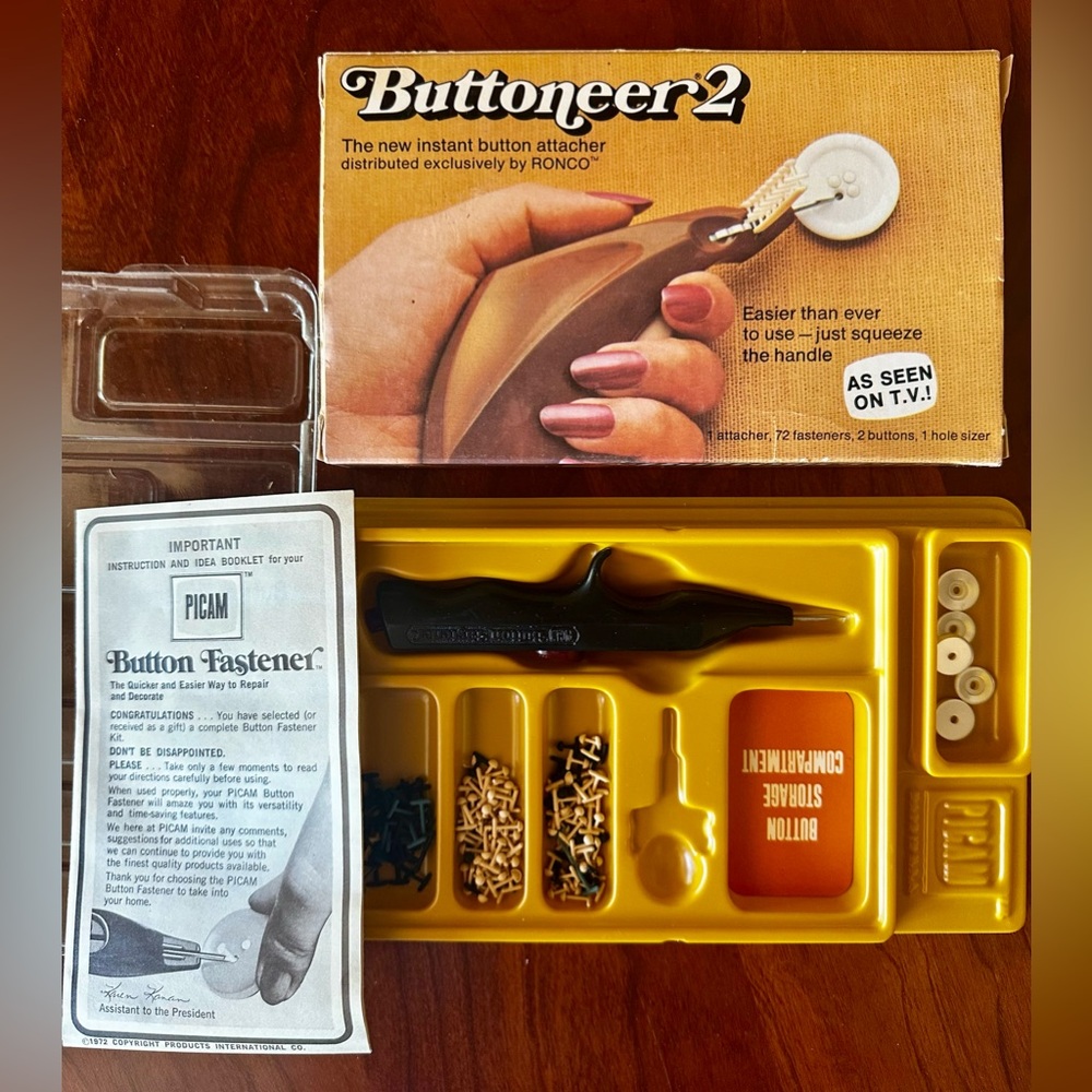 Buttoneer 2 AS SEEN ON TV AND Picam Button Fastener! 2 Vintage Button Devices!